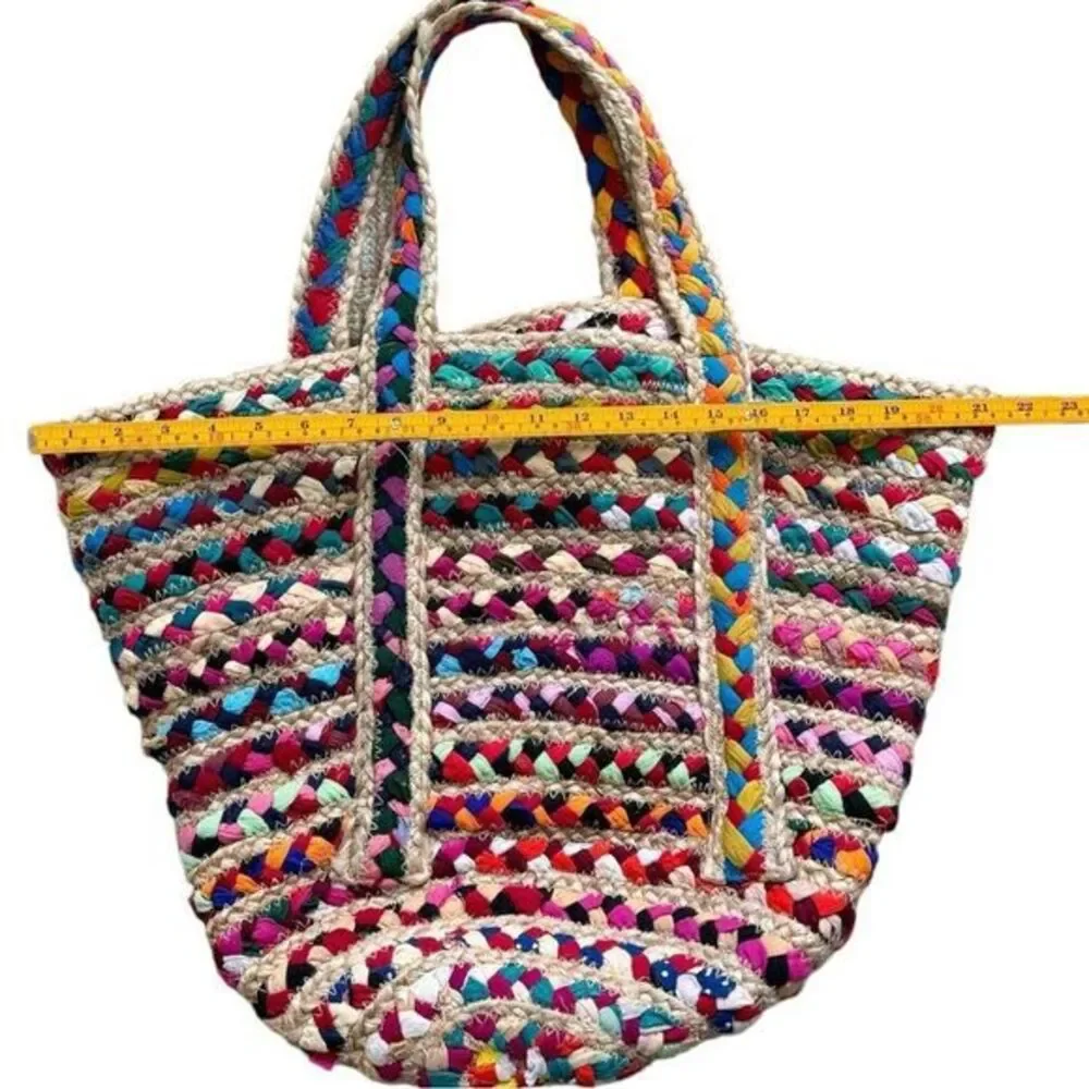 Jute & Cotton Colorful Multicolored Tote Shoulder Bag. - Picture 5 of 6
